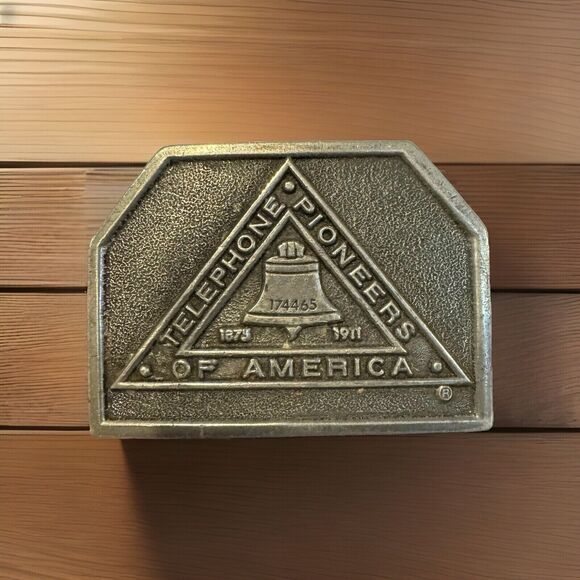 Vintage Telephone Pioneers Of America Belt Buckle Copyright 1976 Adezy Denver - Picture 1 of 2